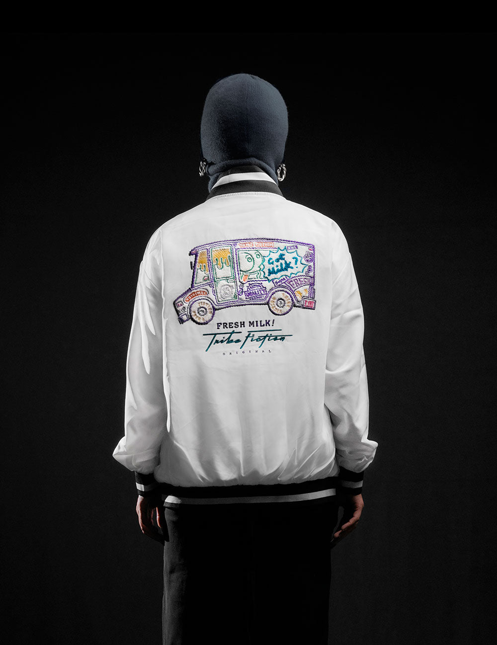 All White Windproof Jacket Milk Van embroidery