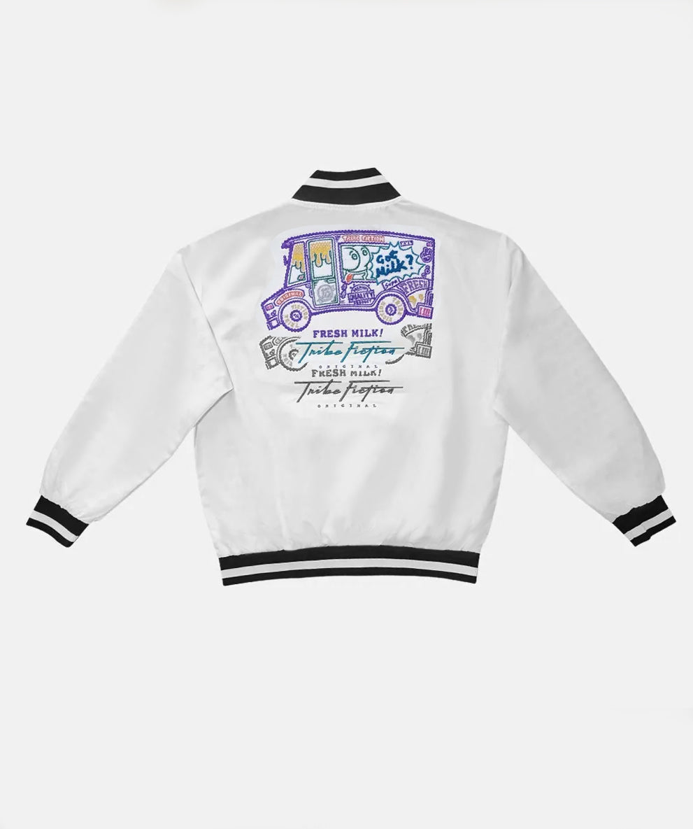 All White Windproof Jacket Milk Van embroidery