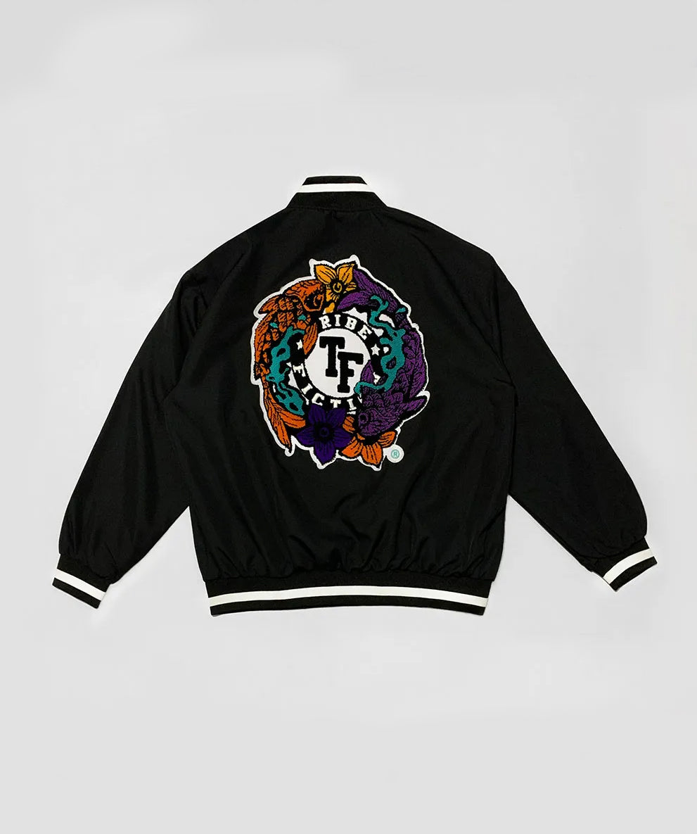 All Black Windproof Jacket Koi Fish Embroidery