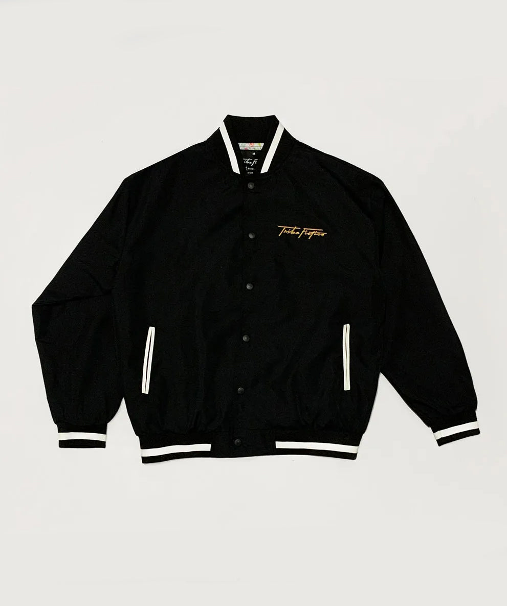 All Black Windproof Jacket Koi Fish Embroidery