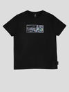 Tribe Fiction Moo and Mamboo 2 black t-shirt, front view with the colour comic panel chest print