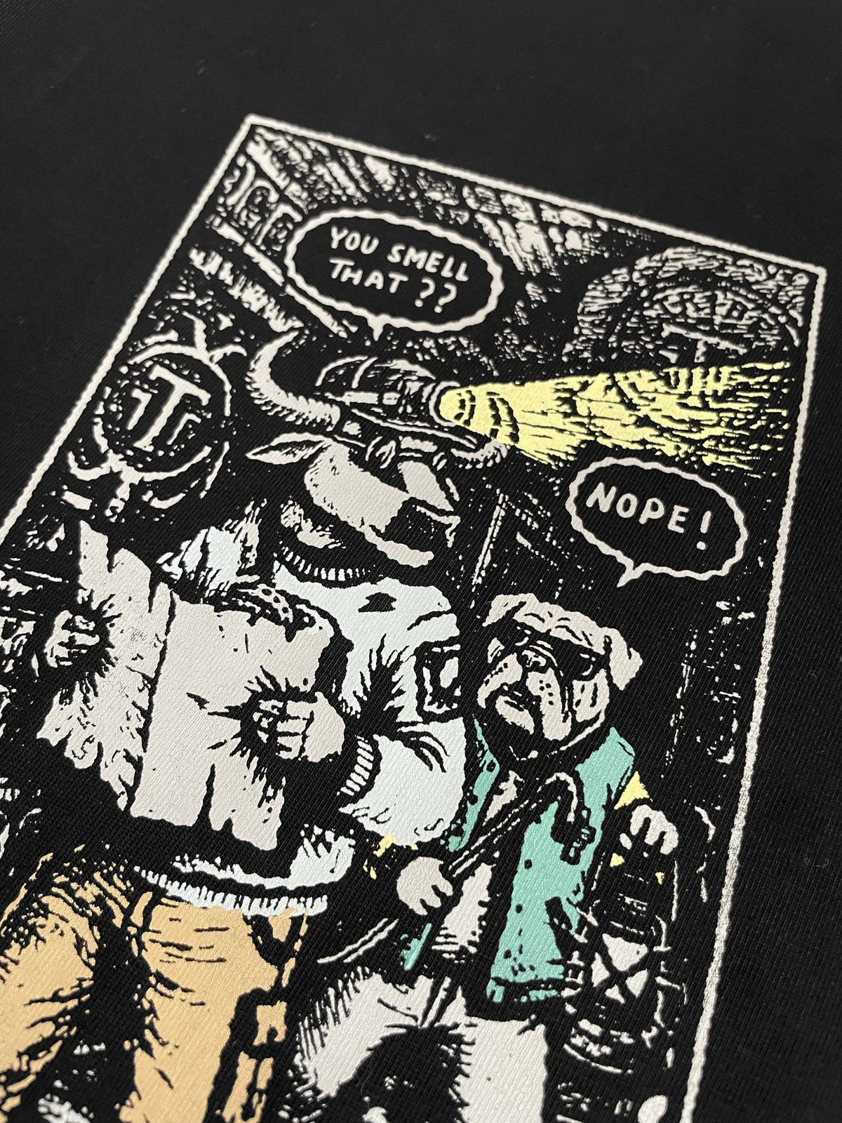 Close-up of the You Smell That panel from the Moo and Mamboo 2 back print