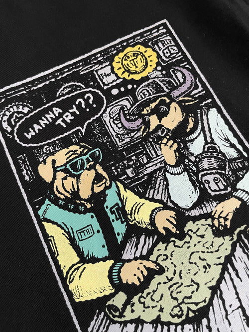 Close-up of the Wanna Try panel from the Moo and Mamboo 2 back print