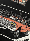 Close-up of the night street panel from the Moo and Mamboo 3 back print