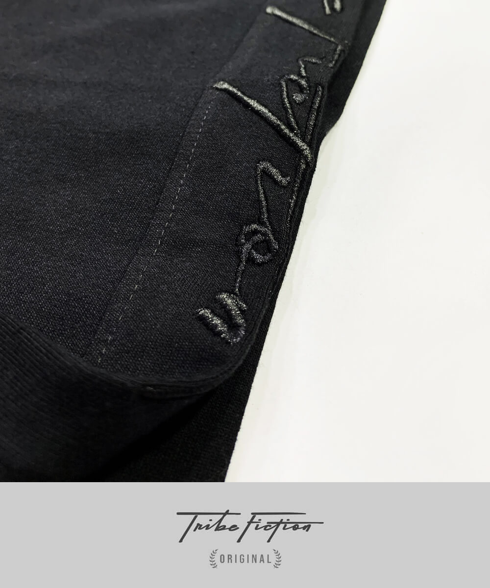 Embroidery Logo & Black Signature Embroidery on side Black Joggers